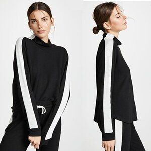 MONROW Black with Gray Stripe Sweat Set - Mockneck & Joggers